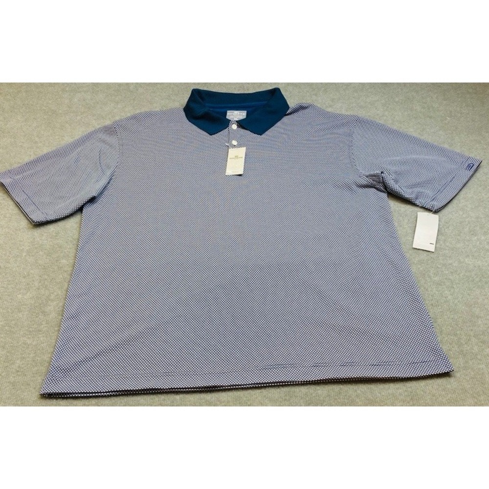 NWT Dockers Golf Polo Shirt Mens XL Blue White Geometric Print Short Sleeve